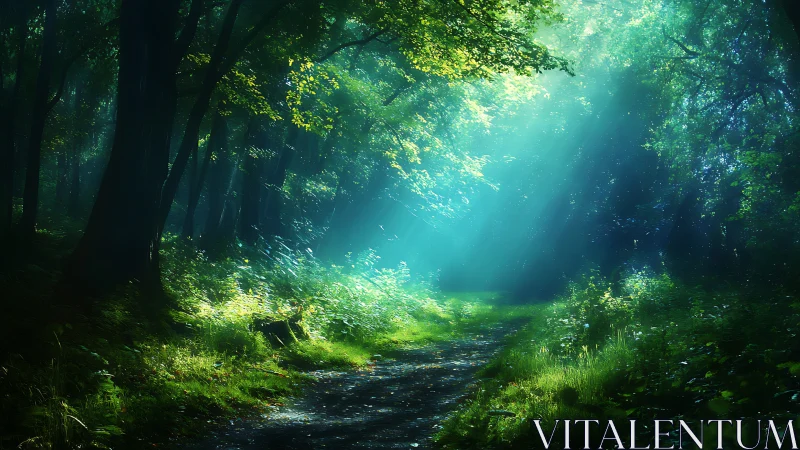 Forest Canopy Light Penetration Through Layered Tree Silhouettes and Atmospheric Caustics