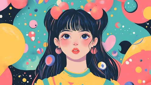 Stylized portrait of girl on abstract colorful backdrop.