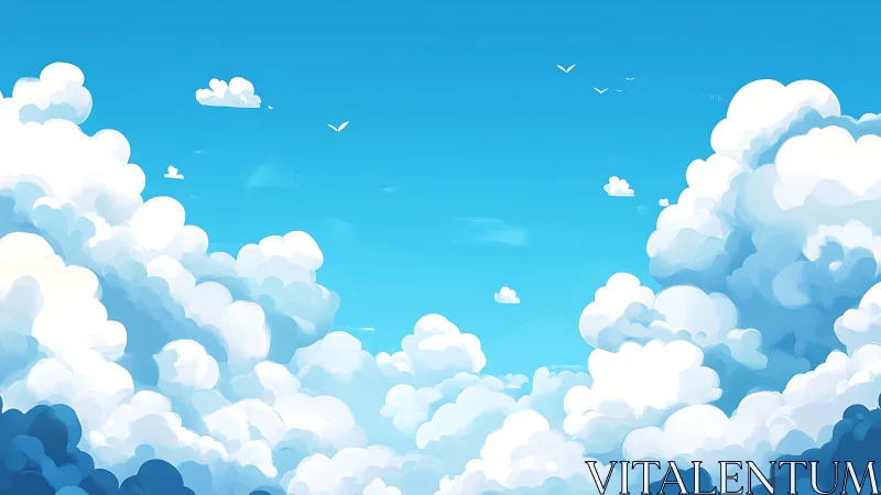 Cumulus cloudscape fills vivid blue sky in serene daylight.