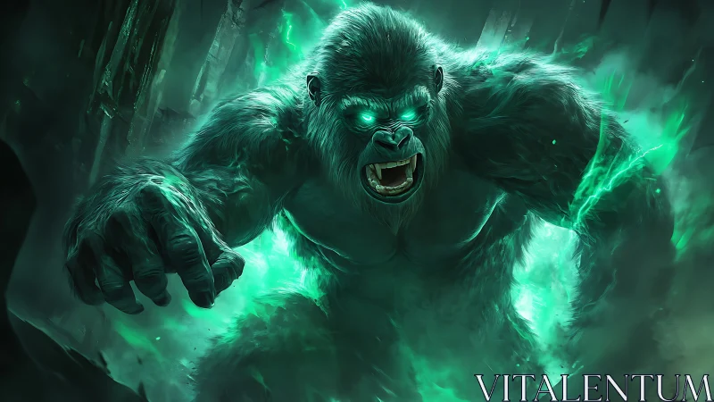 Emerald fury erupts as a titan gorilla tears through mist