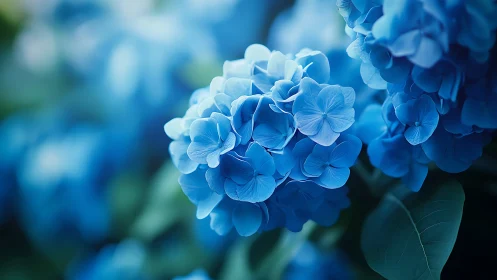 Blue Hydrangea Flower Clusters in Natural Daylight