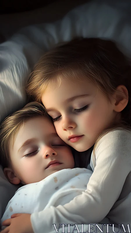 Tender Embrace: Two Young Souls Lost in Restful Serenity