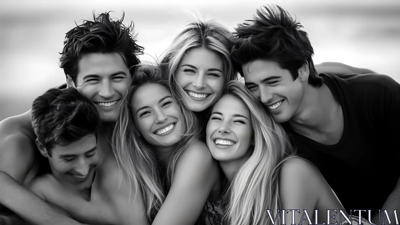 Radiant Tribe: Five Hearts Colliding in Grayscale Joy.