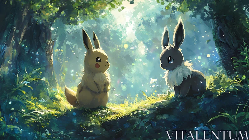 Forest glade meeting of two shy woodland critter friends.