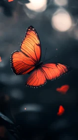 Amber dusk butterfly drifting through charcoal quiet skies.