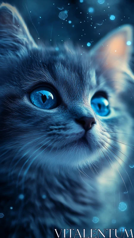 Feline portrait with luminescent digital overlay effect.