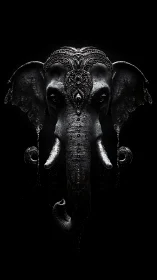 Midnight monarch elephant crowned in ornate shadowed silver.