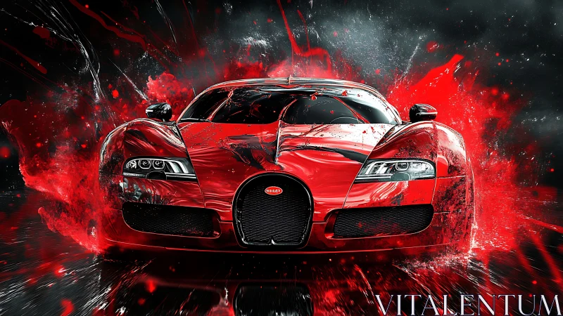 Crimson hypercar exploding through liquid speed. Period.