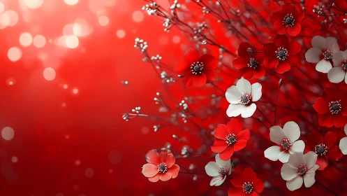 Red and White Small Flowers Rendered With Bokeh and Depth of Field Effects