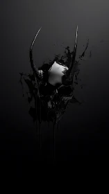 Specular horned skull in liquidic shadow dispersion field.