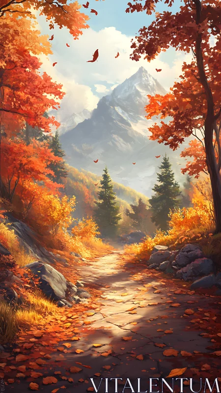 Autumnal mountain corridor with high-depth atmospheric rendering.