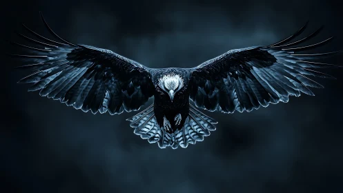 Midnight storm eagle carves luminous wings across void