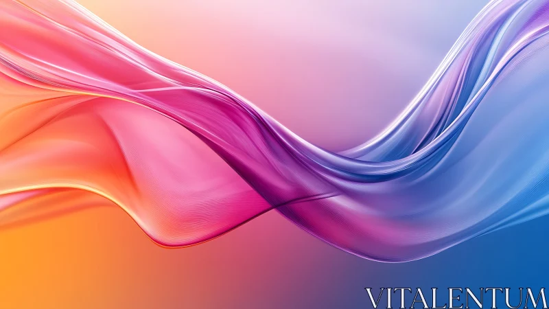 Colorful flowing wave forms drift across a soft gradient sky