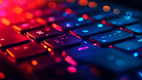 Neon backlit keyboard glows with vibrant cyber ambience