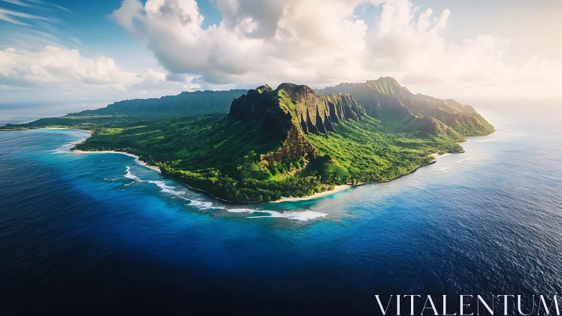 Majestic Kauai Peninsula Rises from Turquoise Ocean Waters