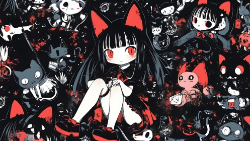 Midnight neko witch drifts through candy-coated chaos