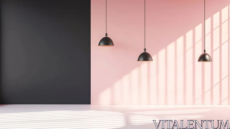 Minimal interior wall with pendant lights and soft shadows.