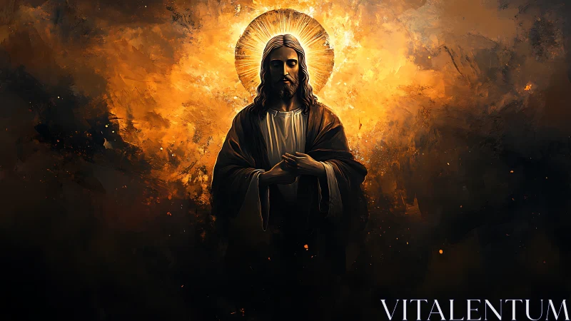 Radiant Christ icon framed by infernal gold atmospheric glow