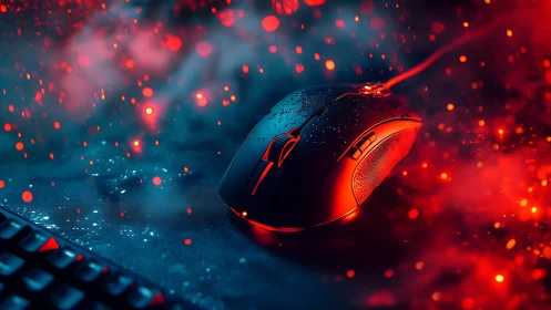 Molten nightfall gaming mouse under pixel ember storm.
