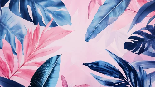 Tropical leaves trade secrets in neon pink and midnight blue hush