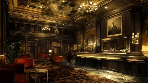 Midnight chandeliers whisper above a gilded hotel bar