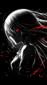 Shadowed anime girl glows with red-eyed determination tonight