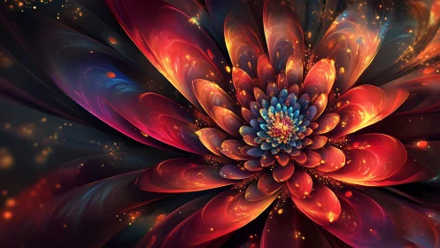 Abstract fractal flower with layered luminous petals in bloom.