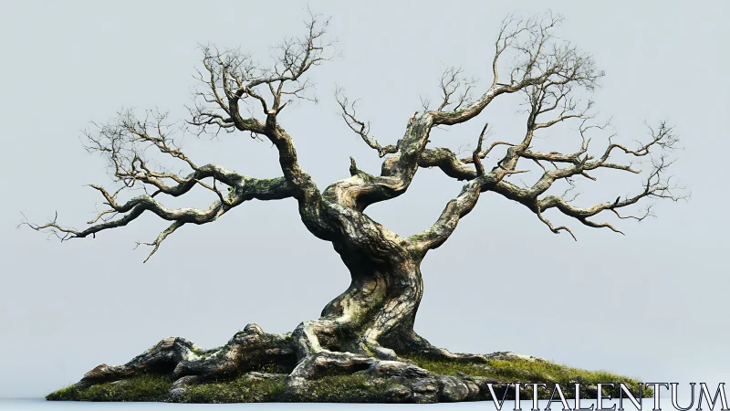 Digital bonsai study with twisted trunk and sparse canopy.