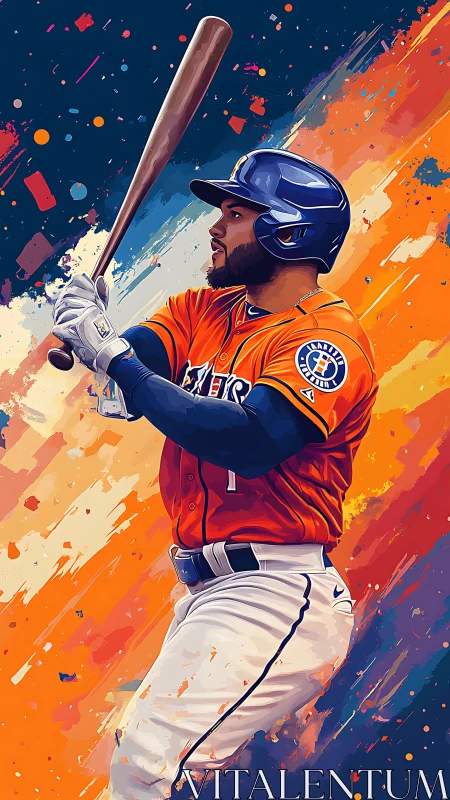 Colorful baseball slugger ready to swing in bold motion.