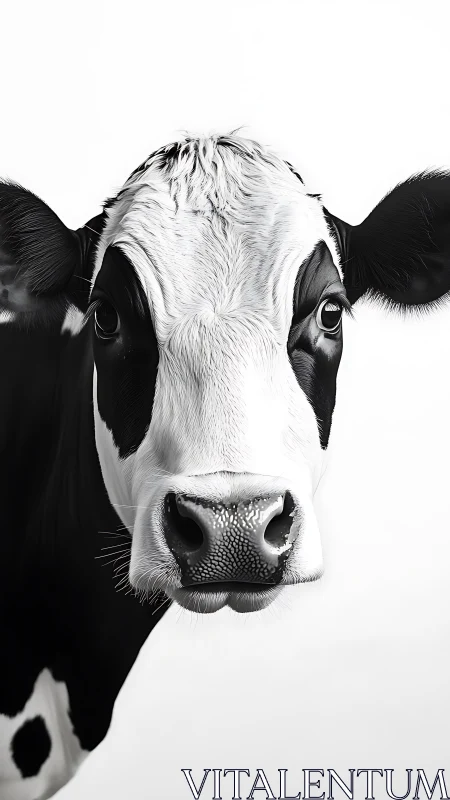 Holstein cow portrait rendered in crisp monochrome realism