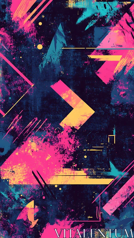 Neon geometric splashes collide over deep midnight blues.