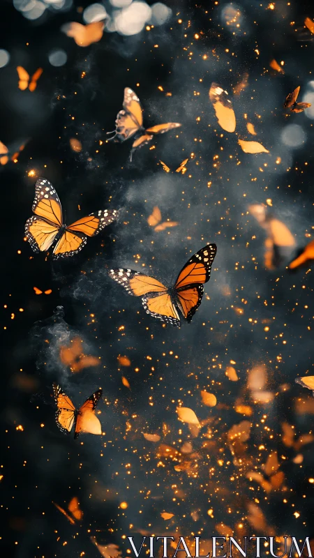 Glowing monarch butterflies drifting through twilight magic.