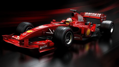 Scarlet race car surging through sleek midnight motion.