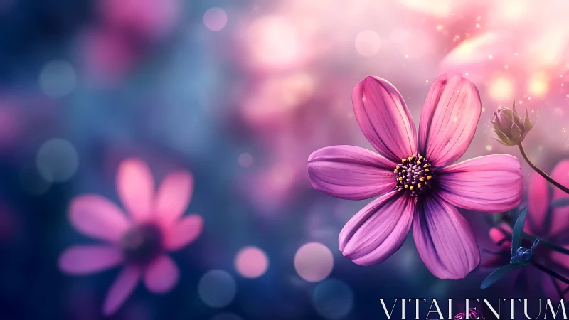 Pink Cosmos Flower in Soft Bokeh Dream.