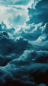 Storm-tinted cumulus clouds rise through deep turquoise sky