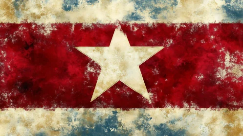 Weathered star blazes across a storm-worn crimson banner