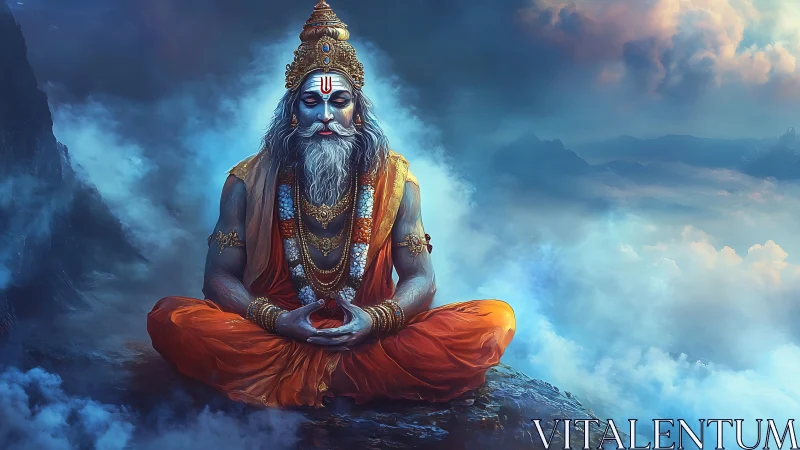 Mountain sage meditates above clouds in luminous stillness.