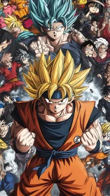 Dynamic anime ensemble with layered hero-centric composition.