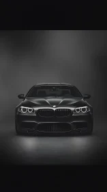 Black BMW sedan front view under controlled studio lighting