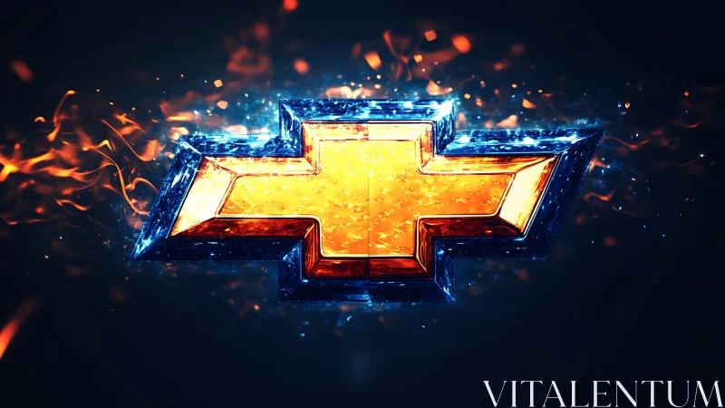 Chevrolet bowtie emblem in fiery glowing 3D render.