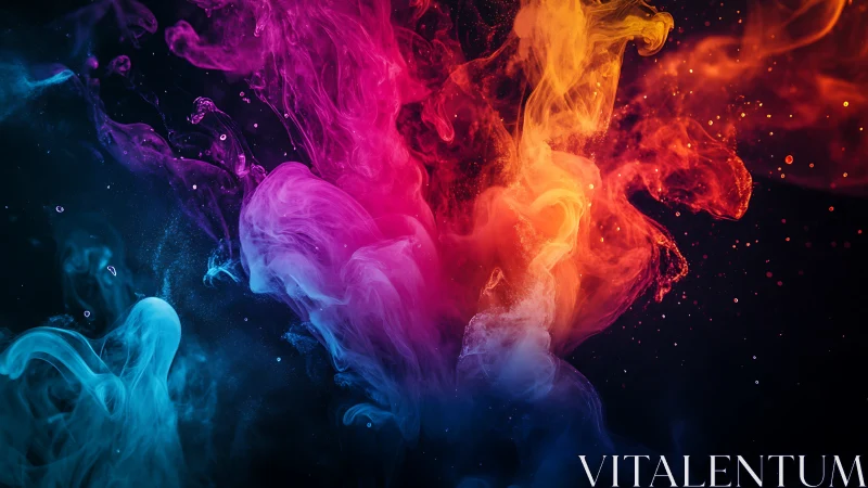 Chromatic fluid plumes in high-contrast digital dispersion field.