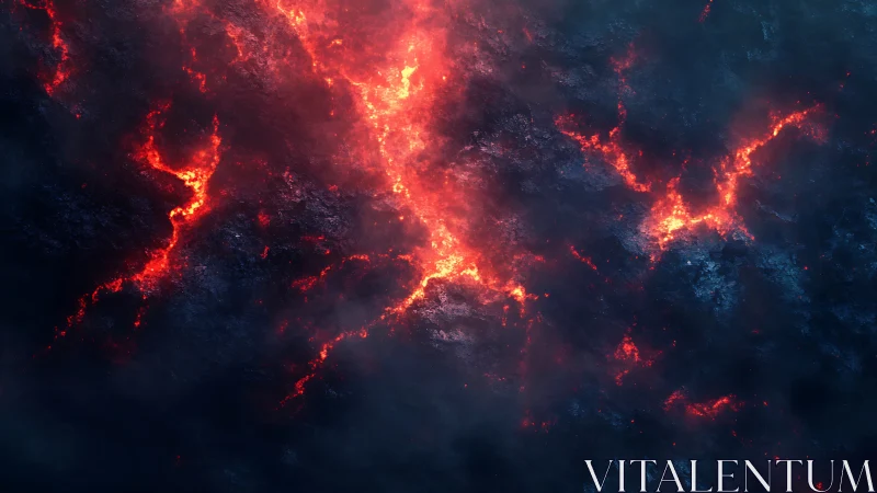 Rendered Lava Flow Network Across Textured Surface