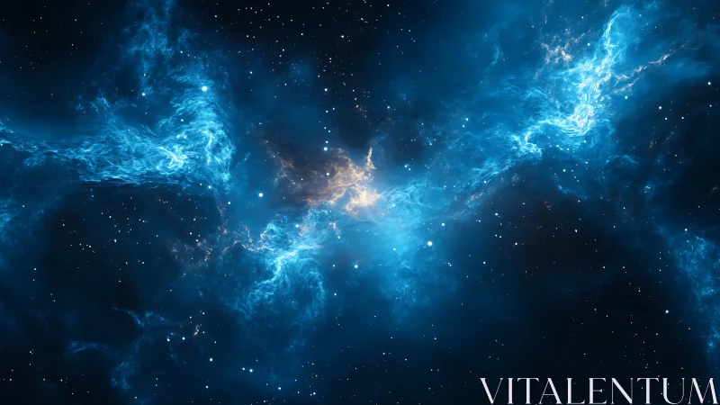 Stellar nebula panorama with luminous blue ionized gas clouds.