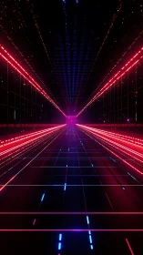 Neon hyperspace corridor racing toward a pulsing digital portal.