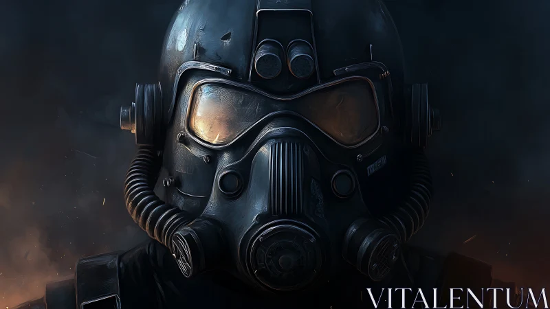 Steel-clad wasteland sentinel in glowing respirator visor.