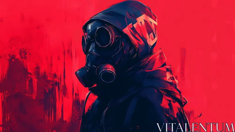 Lone masked wanderer stands bold against a blazing red sky