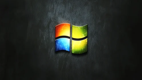Colorful glowing window icon on dark textured backdrop.