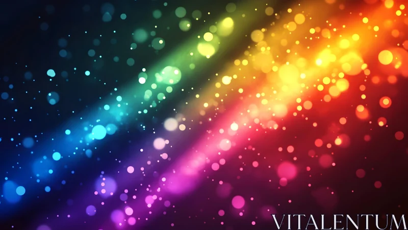 Vibrant Rainbow Bokeh Lights Abstract Digital Art Background.