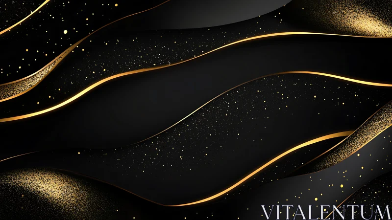 Golden waves of light drift across a calm black night