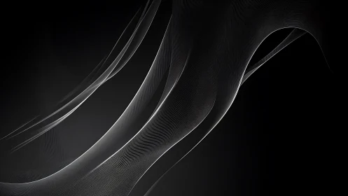 Monochrome curved line structures over black background.